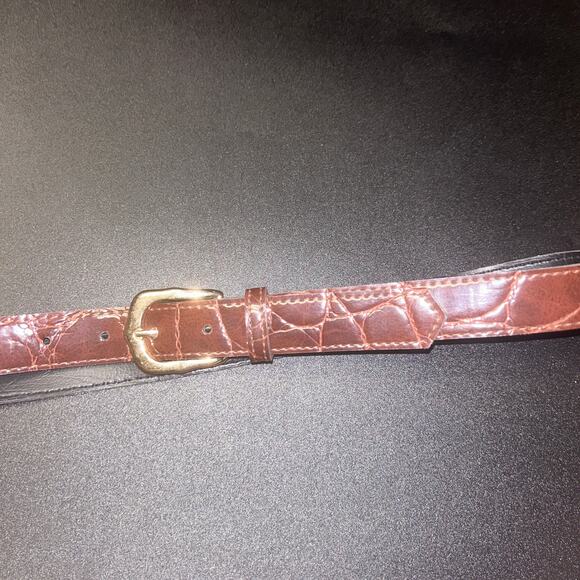 Brown Textured Faux Leather Gold-Tone Hardware Adjustable Belt Women's Size 12 - Picture 2 of 9